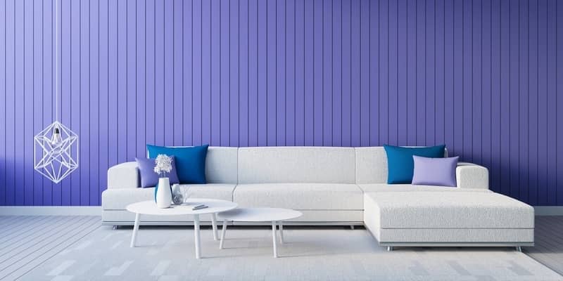 living room with purple walls