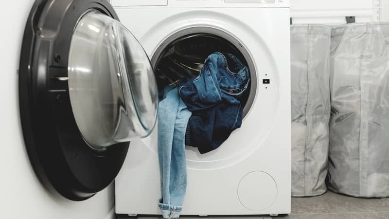 denim clothing inside the dryer