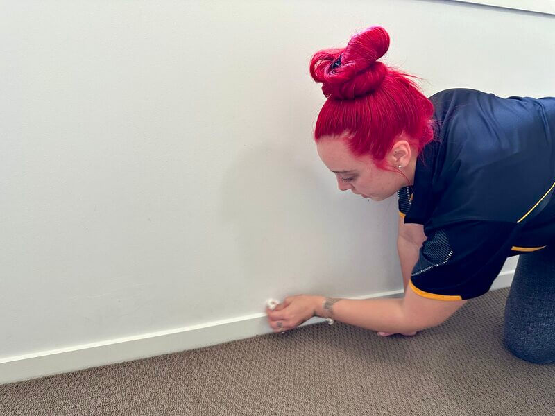 professional cleaner removing the stains from the wall and skirting boards