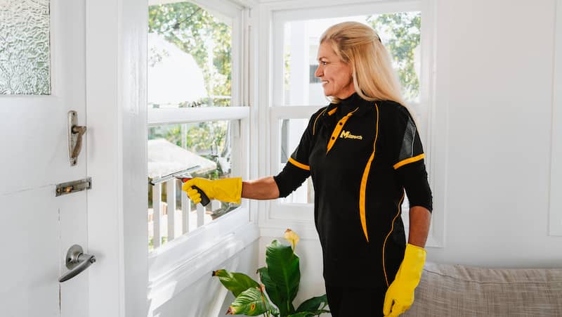 professional cleaner cleaning the glass of the window