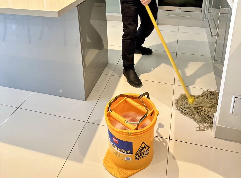 mop and bucket on the floor