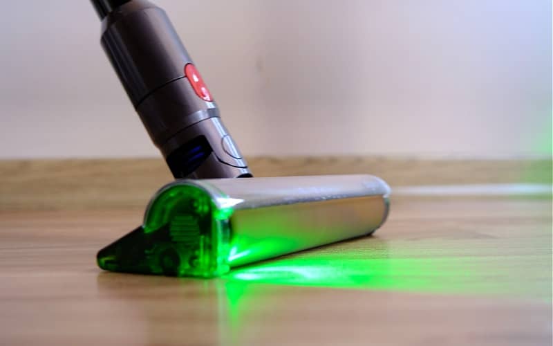 Close up of Dyson vacuum head with light