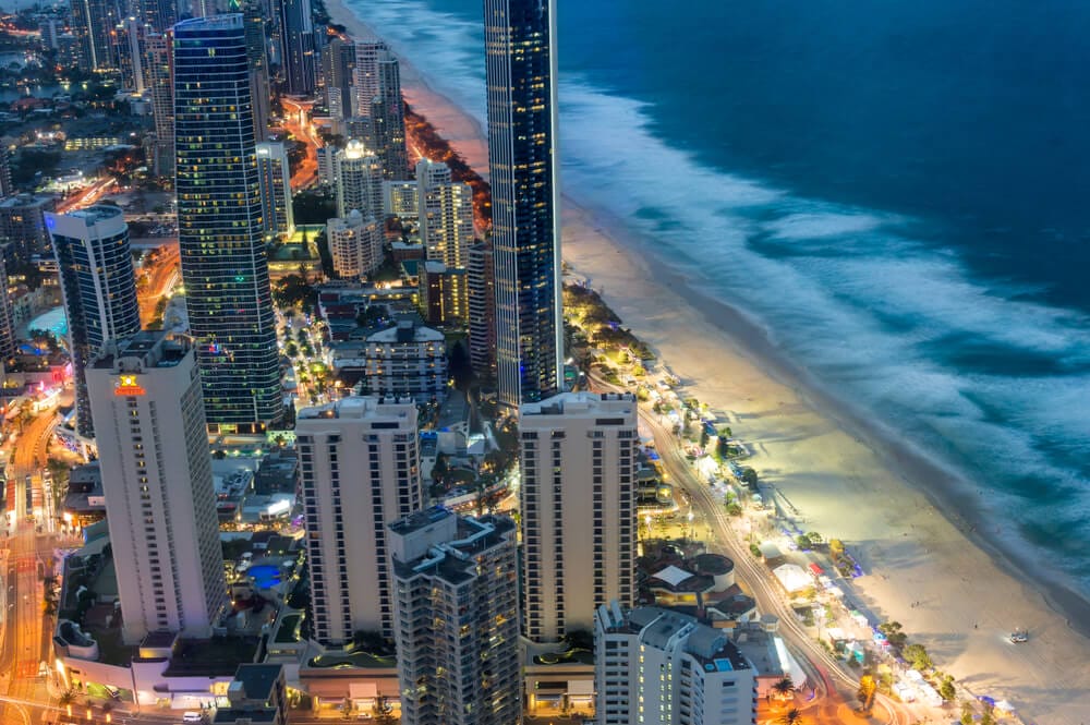 aerial shot of the Gold Coast at night