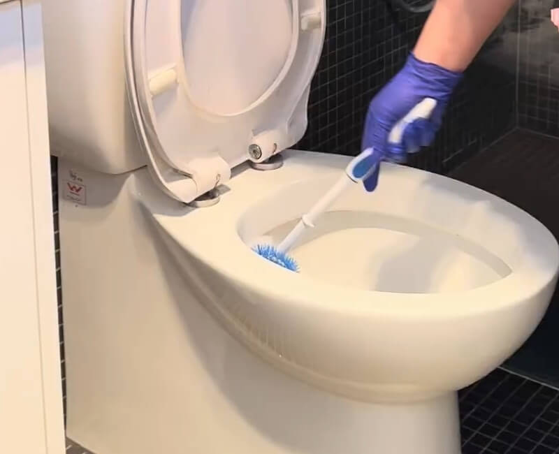 Maid2Match house cleaner scrubbing toilet with the toilet brush