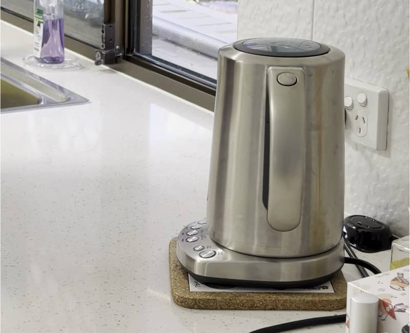 electric stainless steel kettle on a benchtop