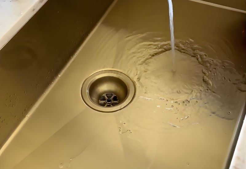 Close-up of kitchen sink drain