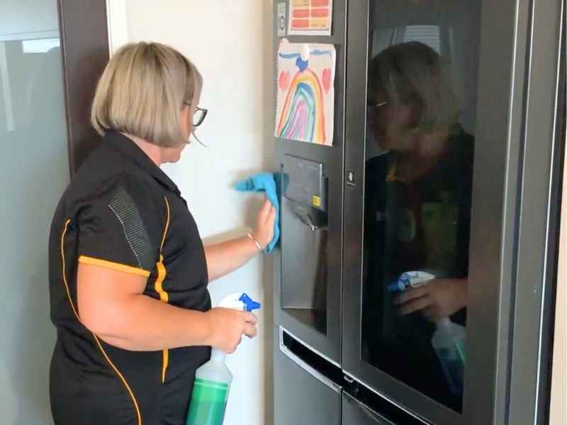 cleaning area around fridge water dispenser