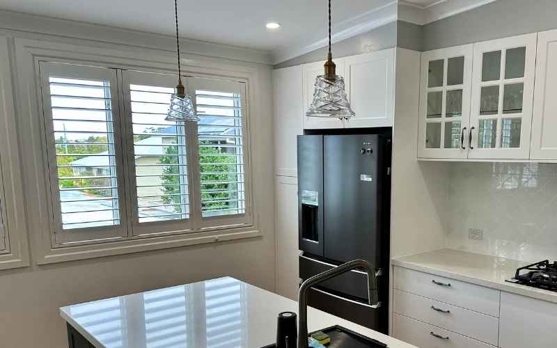 plantation shutters in a clean kitchen