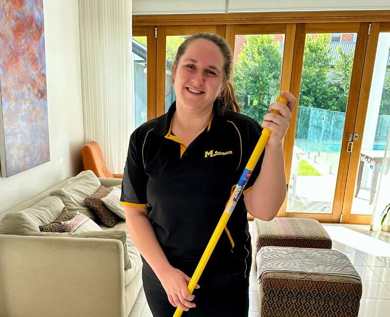 Maid2Match local house cleaner Adelaide Brooke Maid2Match house cleaner in Adelaide, Brooke, holding a mop