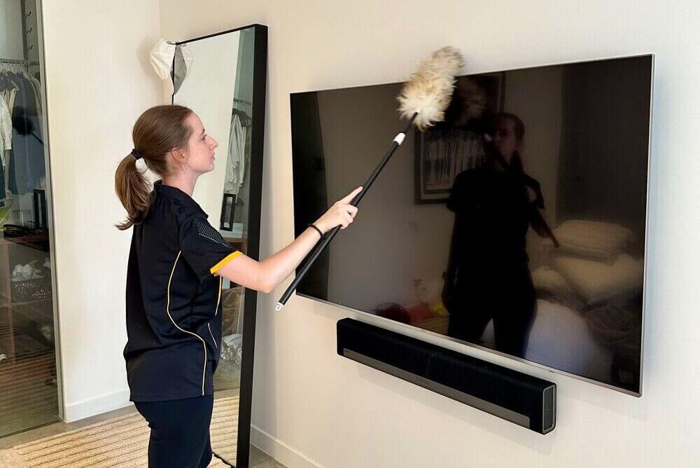 Jade dusting a television screen