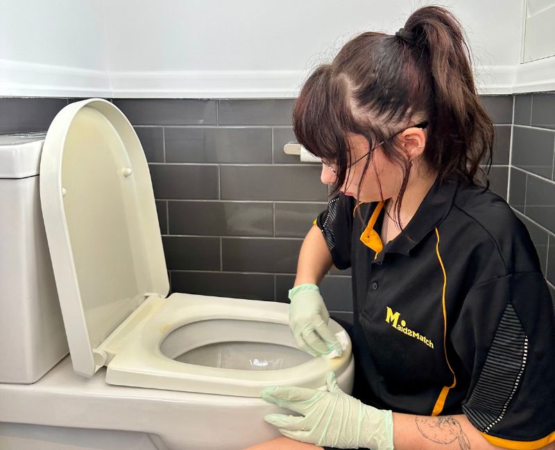 Maid2Match professional house cleaner cleaning toilet seat