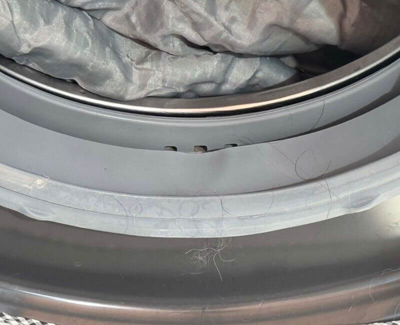 hair and lint on front load washing machine rubber gasket