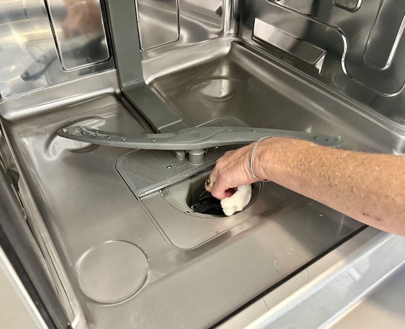 Maid2Match experienced cleaner Liz cleaning dishwasher drain