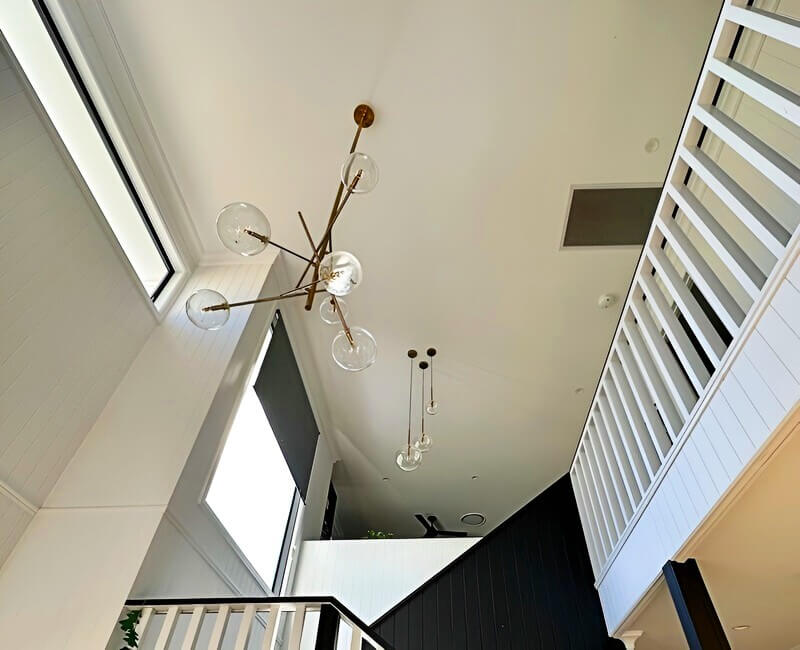 high ceiling with chandelier