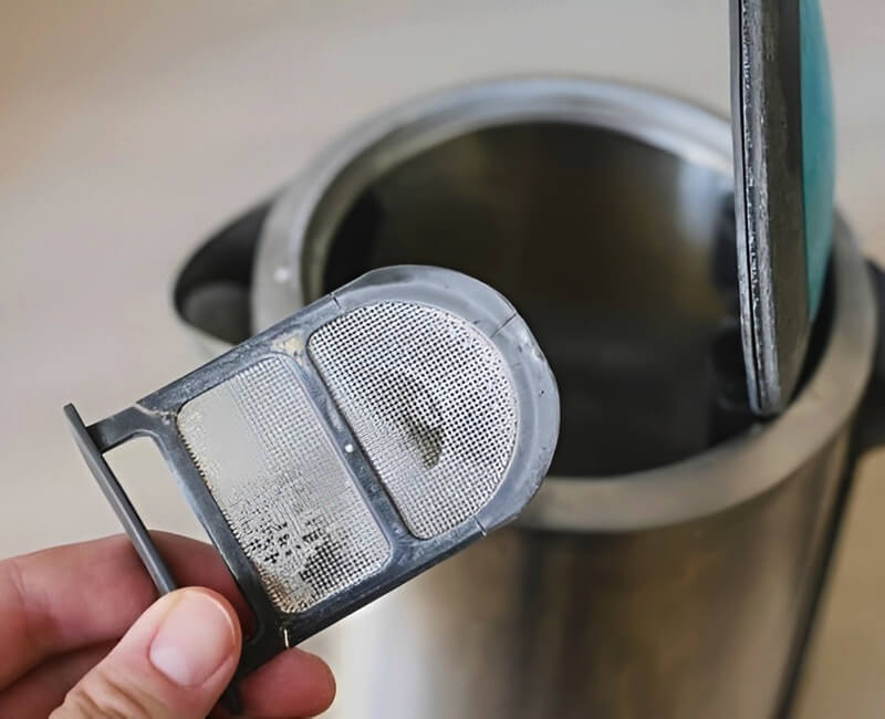 Limescale build up on stainless steel kettle filter