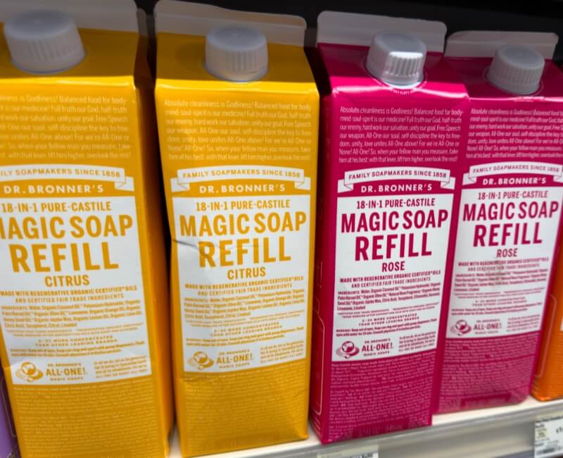 Boxes of liquid castile soap refills